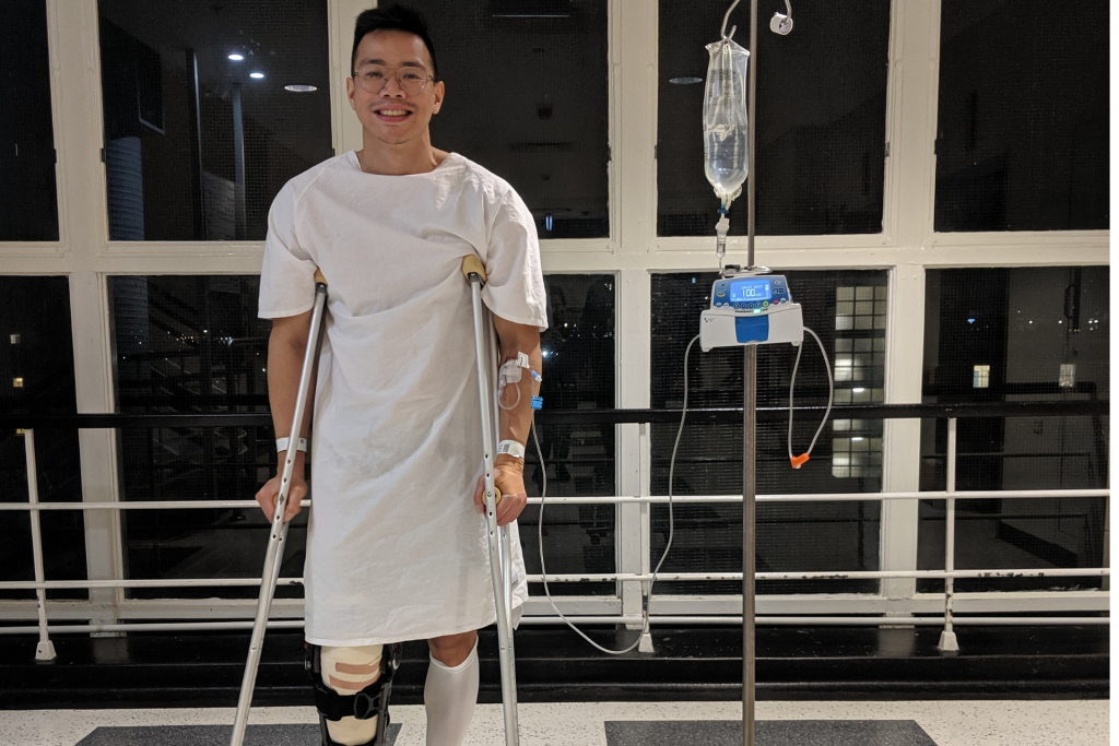 Day 0 Post Knee Surgery: Henry in good spirits, ready for rehabilitation physiotherapy