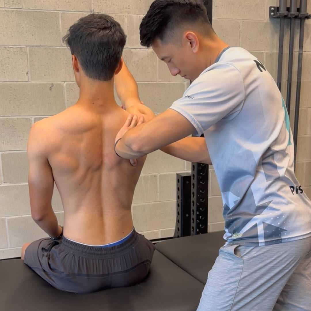 Shoulder blade treatment for overhead pain